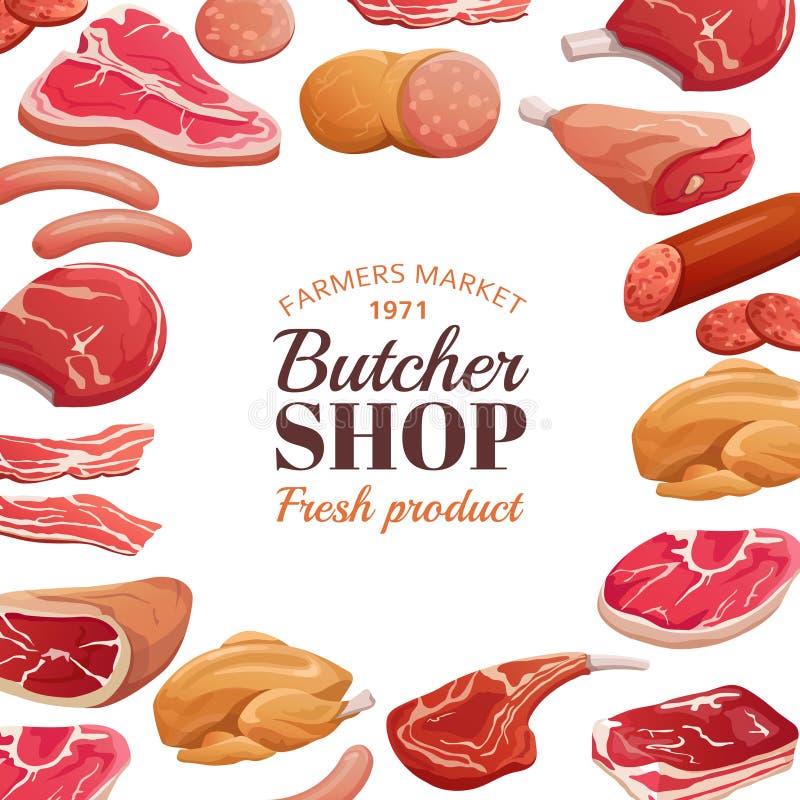 Metzgerei Frisches Fleisch, roh, Rindfleisch-Steak und Schweinefleisch Hintergrund des Fleischprodukts vektor abbildung