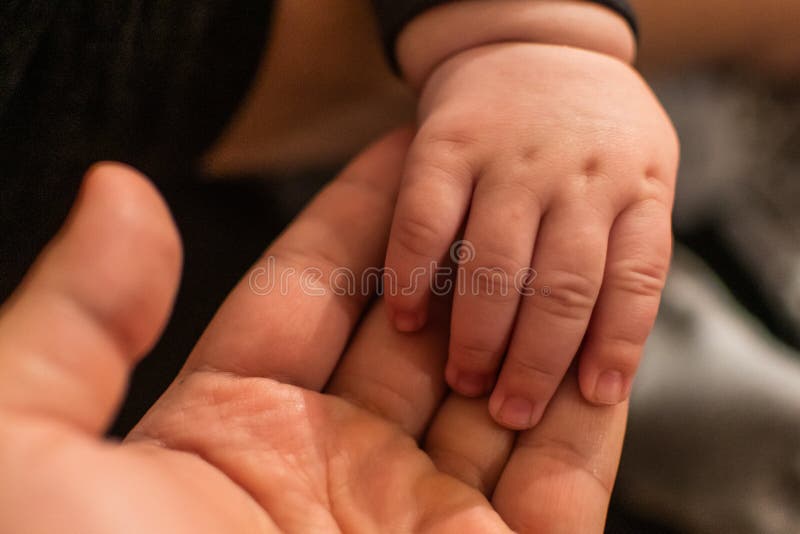 Young man holding a bay`s hand, father and son, new born baby hand. Young man holding a bay`s hand, father and son, new born baby hand