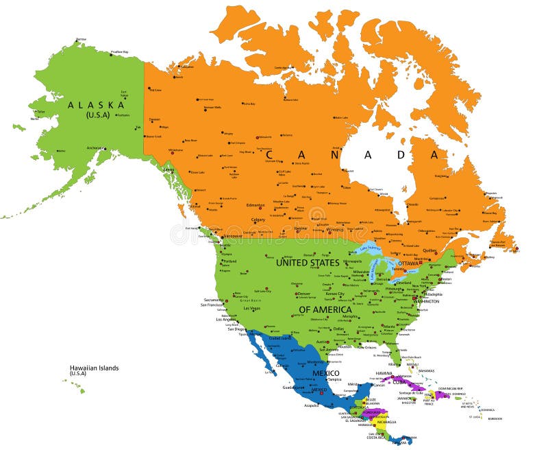 Границы стран северной америки на карте. Политическая карта Северной Америки со столицами. Материк Северная Америка политическая карта. Карта Северной Америки со странами. Страны Северной Америки.