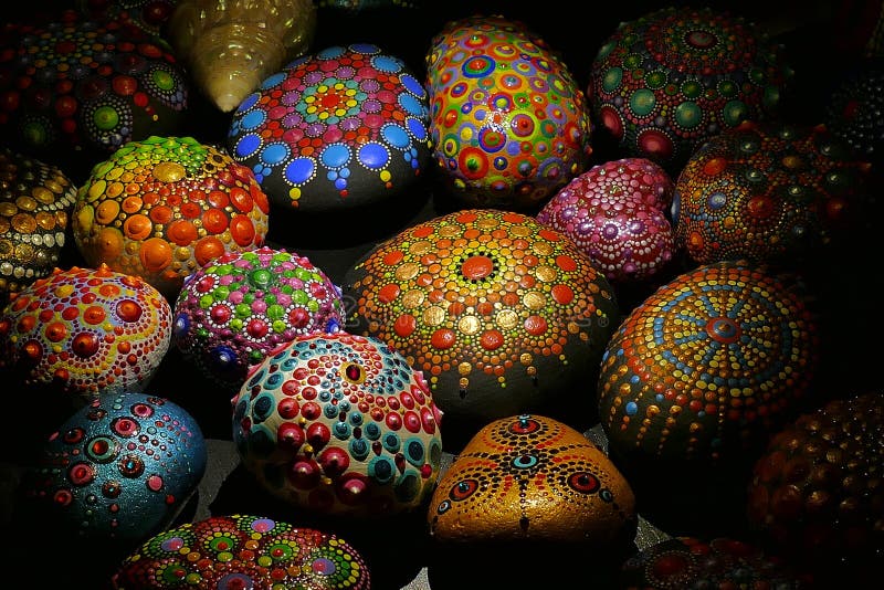 Group of mandala stones of various sizes. Group of mandala stones of various sizes