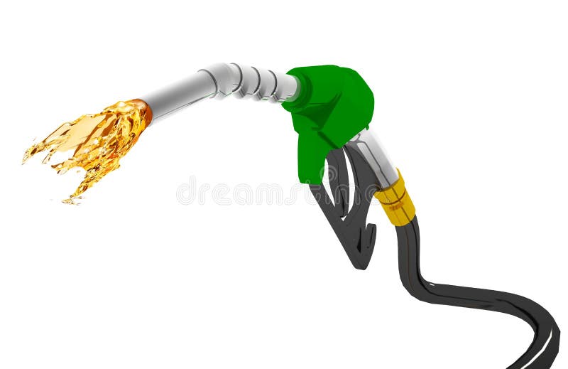 3D illustration, nozzle pumping gasoline in a tank, of fuel nozzle pouring gasoline over white background, nozzle pumping a gasoline fuel liquid in a tank of oil industry. 3D illustration, nozzle pumping gasoline in a tank, of fuel nozzle pouring gasoline over white background, nozzle pumping a gasoline fuel liquid in a tank of oil industry.