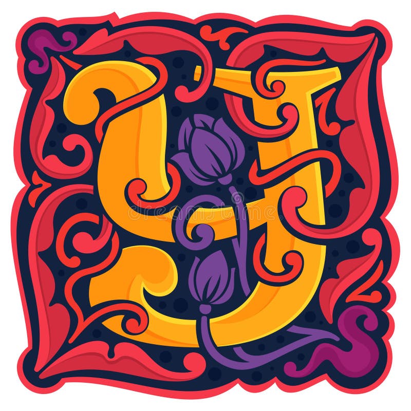 Kleurrijke Y-letter, antiek gotisch initiaal logo stock illustratie