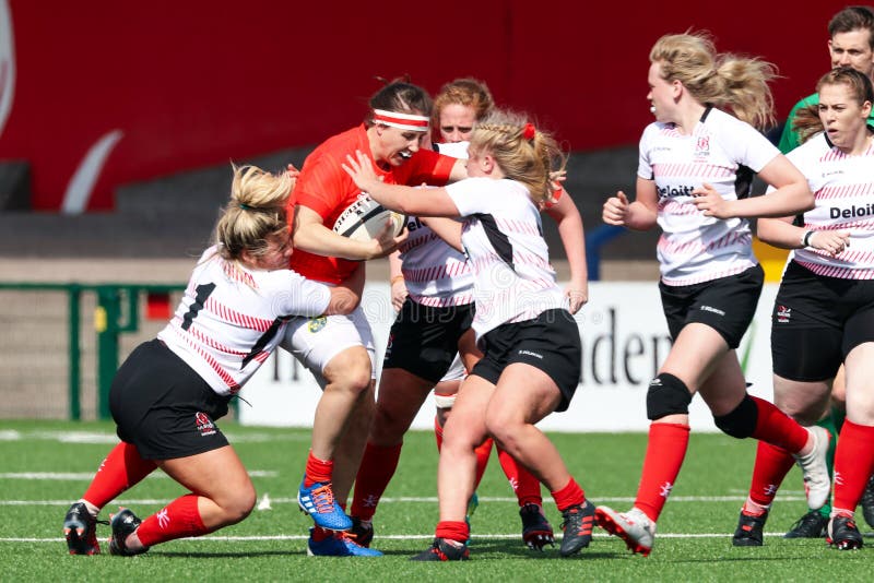 Munster Women Rugby 38 tegen Ulster Women Rugby 12, wedstrijd in het Irish Independent Park royalty-vrije stock foto's