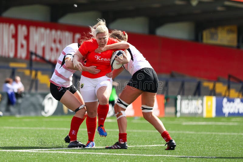 Munster Vrouwen Rugby 38 tegen Ulster Vrouwen Rugby 12 in het Irish Independent Park stock foto's