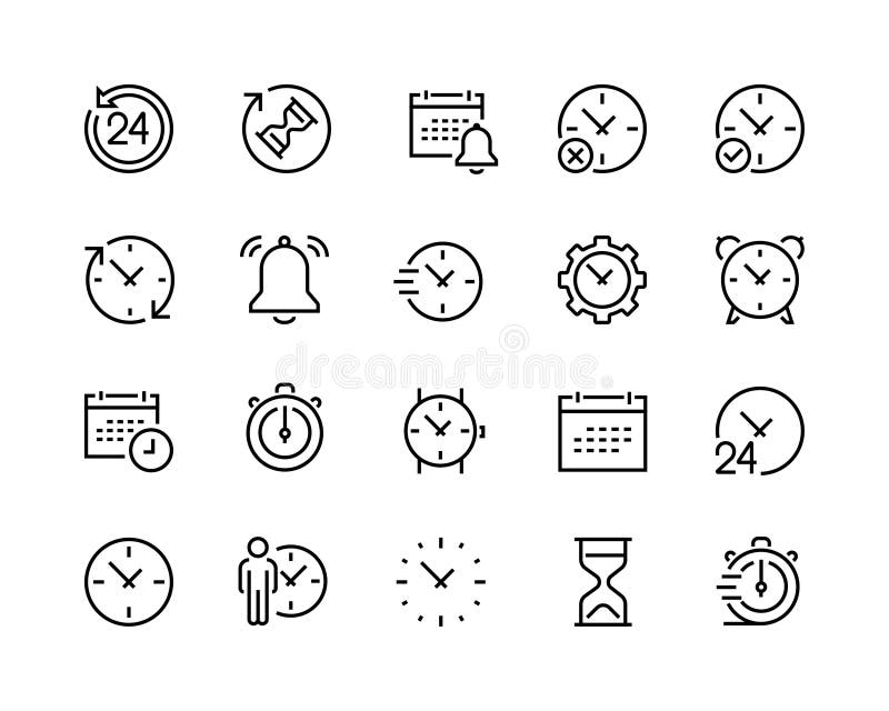 Kalender und Uhr Icons set 96x96 pixel perfekt lizenzfreie abbildung