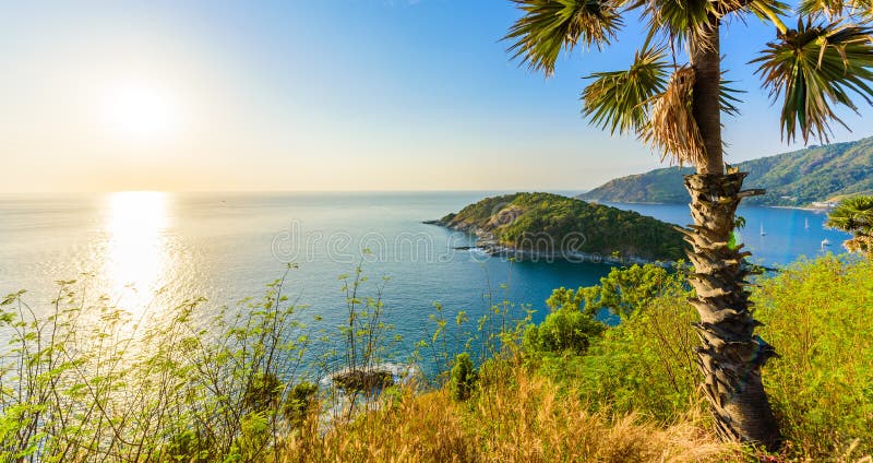 Phromthep cape viewpoint at sunset in Phuket, beautiful coast scenery on tropical island with paradise beaches, Thailand. Phromthep cape viewpoint at sunset in Phuket, beautiful coast scenery on tropical island with paradise beaches, Thailand.