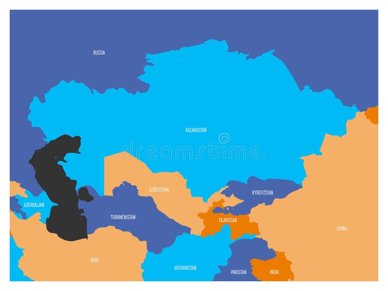 Карта региона Центральной Азии с Плоская карта в четырех цветах с ...