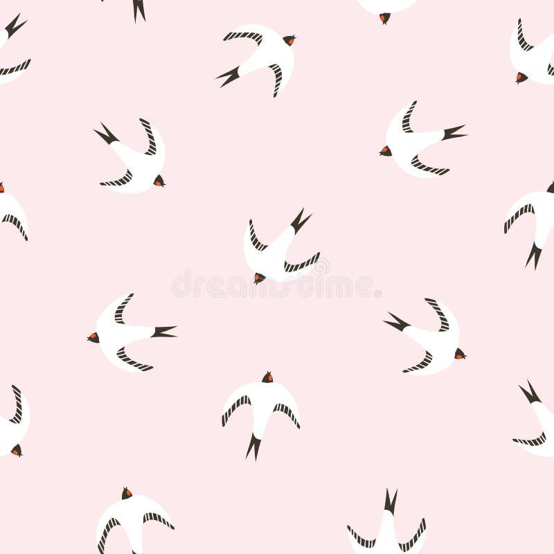 Beautiful seamless pattern with swallows. Vector illustration. Birds repeated background for baby fabric design. Beautiful seamless pattern with swallows. Vector illustration. Birds repeated background for baby fabric design