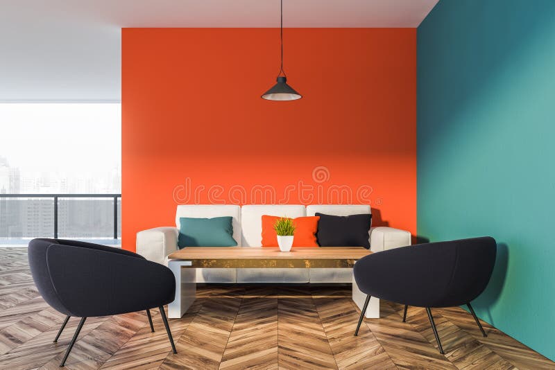 Orange and Blue Living Room Interior 库存例证 插画 包括有 开放, 里面 146486424