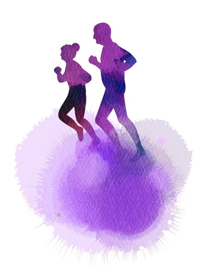 Äldre hälsologotyp Grupp av sensorer som kör silhuett på vattenfärgsbakgrund Digitalkonsmålning vektor illustrationer
