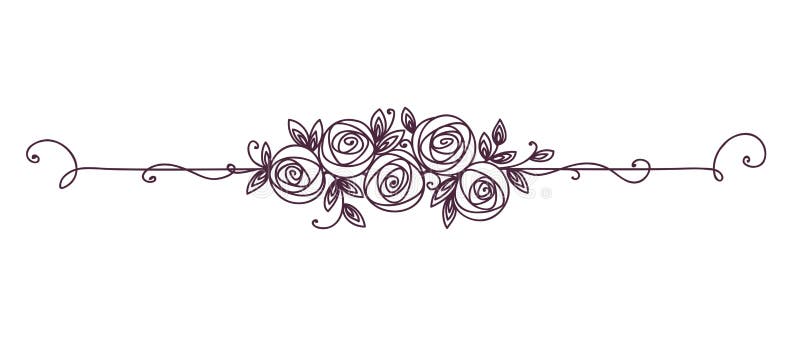 Padrão elegante floral preto e branco Elemento de vinheta para arte em decor line contorno de flor de rosa
