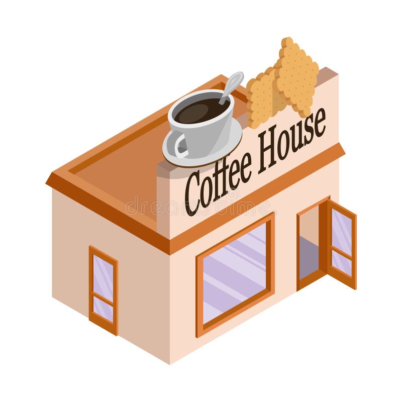 Vector isometrisches Kaffeehaus Fassade des Kaffeehauses auf weißem Grund Kaffeehaus Frischkaffee vektor abbildung