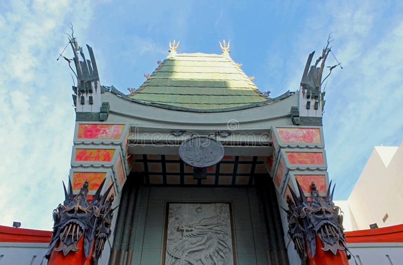 The beautiful historical building landmark of the TCL Chinese Theatre under the blue sky of Hollywood, California. TCL Chinese Theatre is a movie palace on the historic Hollywood Walk of Fame at 6925 Hollywood Blvd. in Hollywood, California. Originally named and still commonly known as Grauman`s Chinese Theatre, it was renamed Mann`s Chinese Theatre in 1973; the name lasted until 2001, after which it reverted to its original name. On January 11, 2013, Chinese electronics manufacturer TCL Corporation purchased the facility`s naming rights, under which it is officially known as TCL Chinese Theatre