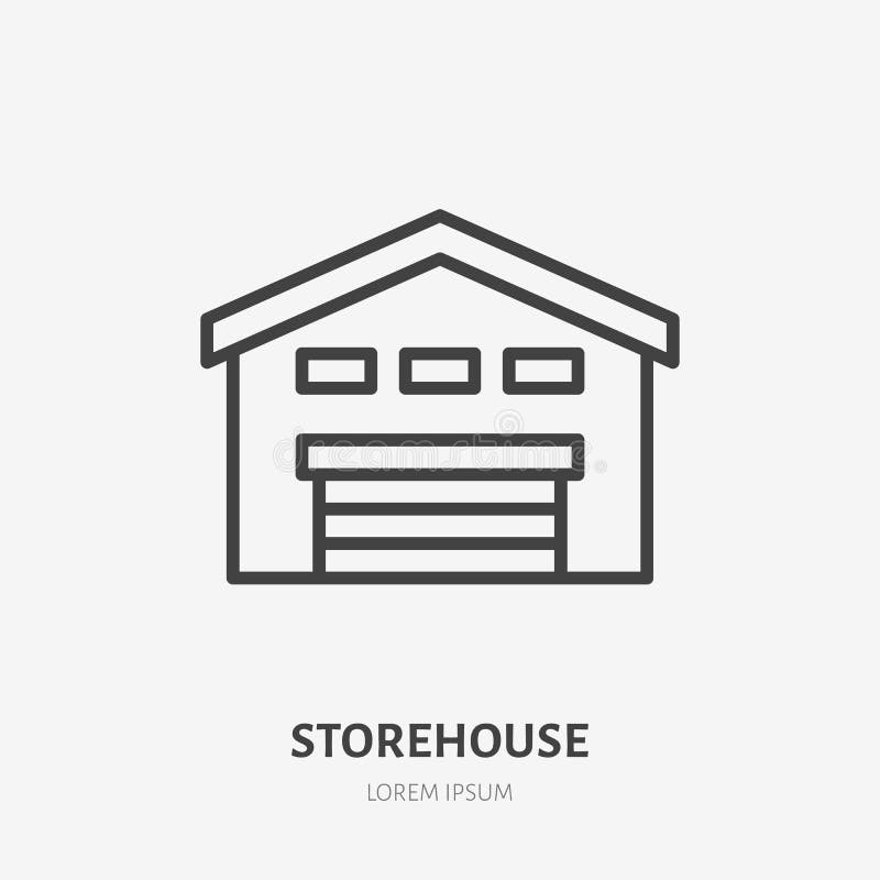 Icona della linea piatta della magazzino Segno sottile vettoriale del garage, esterno dell'edificio, logo dell'affitto Illustrazi illustrazione di stock Icona della linea piatta della magazzino Segno sottile vettoriale del garage, esterno dell'edificio, logo dell'affitto Illustrazi illustrazione di stock