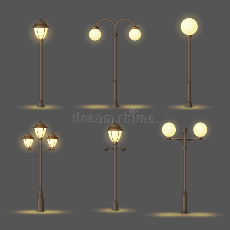 Satz von alten Gas- oder Elektrolampen Nachtlicht Sammlung urbaner Vektor-Symbole vektor abbildung Satz von alten Gas- oder Elektrolampen Nachtlicht Sammlung urbaner Vektor-Symbole vektor abbildung