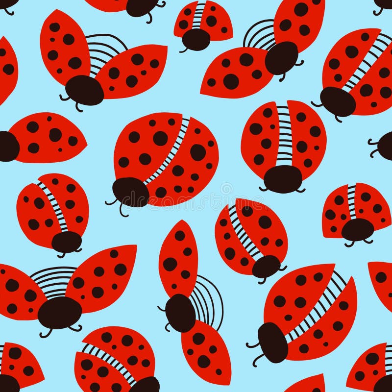Ladybug naadloos model ontwerpsjabloon Rode insecten, achtergrond van ladybird Met de hand getekende illustratie voor mode, stof stock illustratie Ladybug naadloos model ontwerpsjabloon Rode insecten, achtergrond van ladybird Met de hand getekende illustratie voor mode, stof stock illustratie