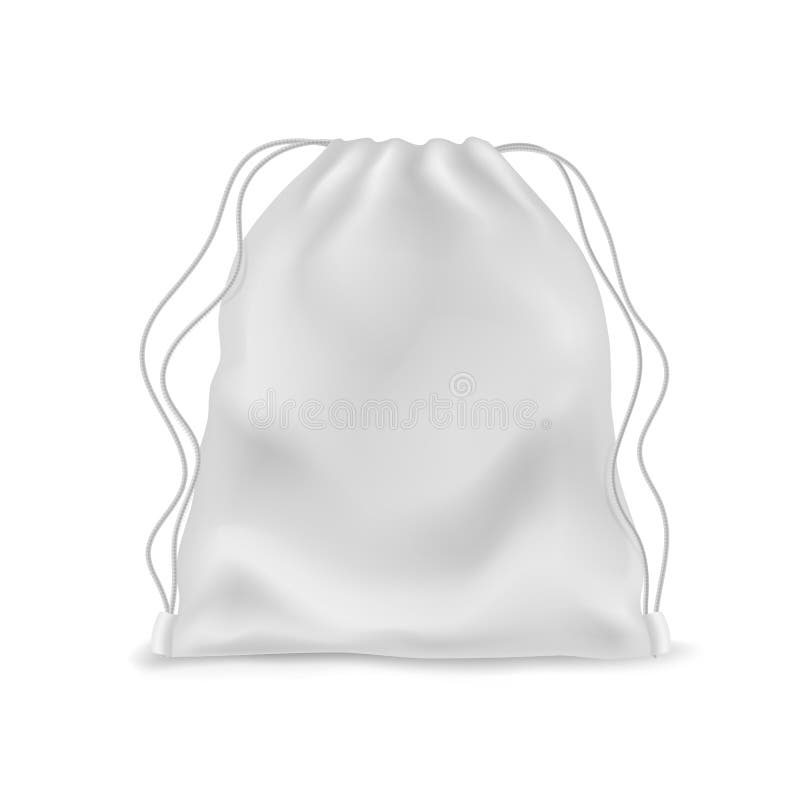 Realistische rugzak Witte rugzak, rugzak van school Sportwapier, verpakking voor schoeisel met touwen stock illustratie Realistische rugzak Witte rugzak, rugzak van school Sportwapier, verpakking voor schoeisel met touwen stock illustratie