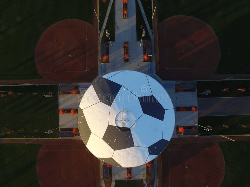 Top Down Aerial Image of Water Tower Painted As a Soccer Ball Mistlin