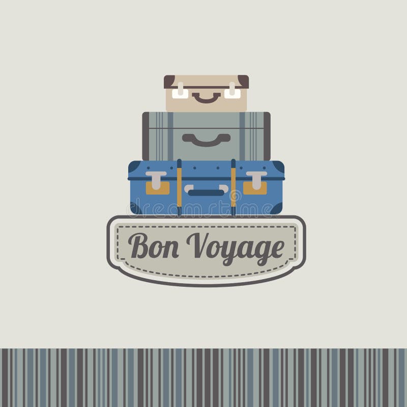 Dit beeld is een vectorillustratie die een inzameling van reiskoffers vertegenwoordigt Reiskoffers Bon Voyage-tekst royalty-vrije illustratie