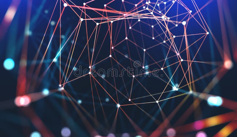 Digital Web. Global computer wireless network. Abstract 3D illustration of a flaming polygonal mesh with a shallow depth of field. Digital Web. Global computer wireless network. Abstract 3D illustration of a flaming polygonal mesh with a shallow depth of field