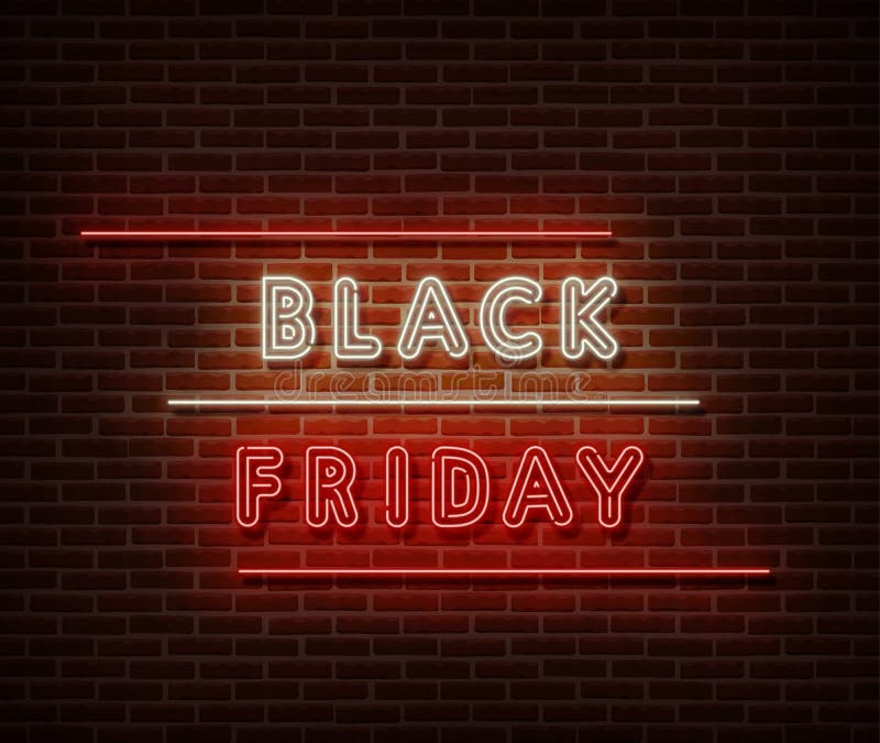 Neon Black Fredag-textbanderoll isolerad på tegelväggen Ljussymbol för erbjudande till specialpris, dekorationstext, effekt Neon stock illustrationer Neon Black Fredag-textbanderoll isolerad på tegelväggen Ljussymbol för erbjudande till specialpris, dekorationstext, effekt Neon stock illustrationer