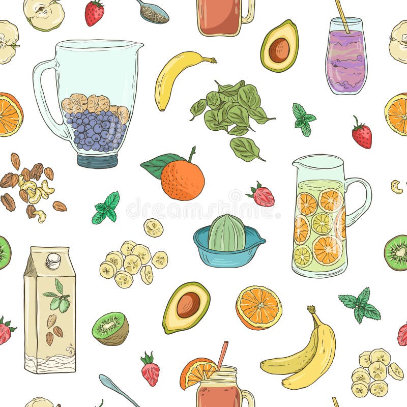 Schok van het Smoothie de natuurlijke fruit Het dieet van de Superfoodgezondheid detox De vectorachtergrond van de schetsstijl De stock illustratie Schok van het Smoothie de natuurlijke fruit Het dieet van de Superfoodgezondheid detox De vectorachtergrond van de schetsstijl De stock illustratie
