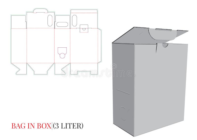 Modelo de caixa 'Bag in Box', vetor com camadas recortadas/cortadas a laser Caixa de Papel Saco na caixa do vinho, Saco na caixa