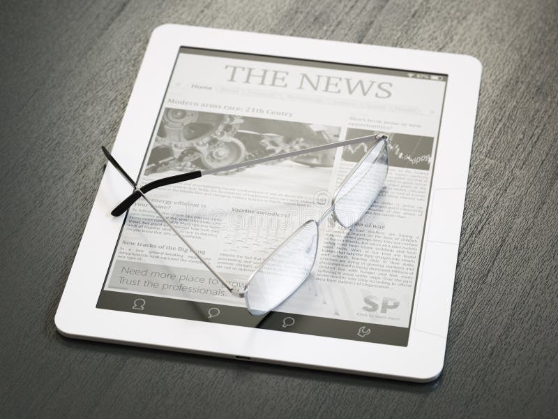 Ereader with Newspaper App Stock Photo Image of medium,