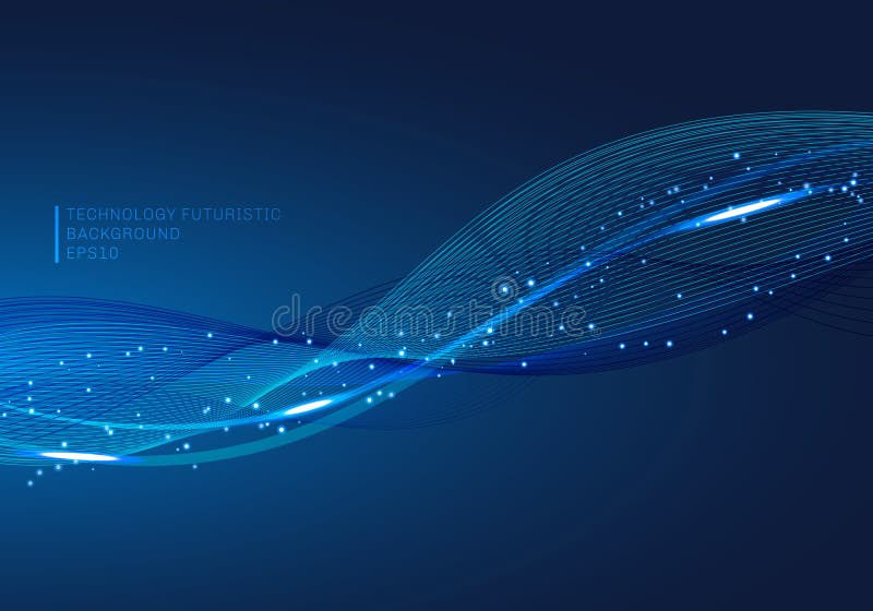 Abstract blue lines wave glowing light element digital stream series technology communication data science background. Vector illustration