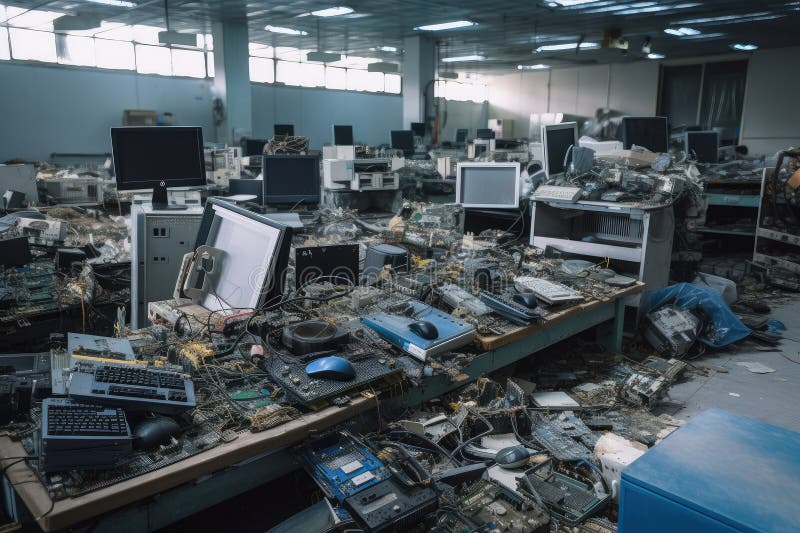 Ewaste Recycling Facility, with Workers Sorting and Dismantling