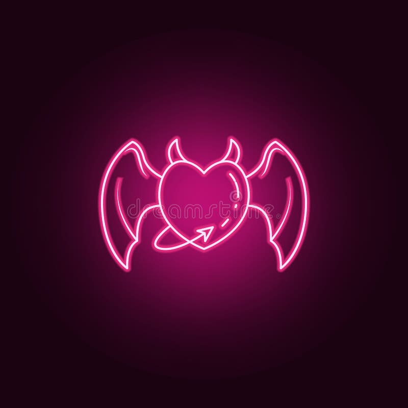 heart with wings and tail neon icon. Elements of Angel and demon set. Simple icon for websites, web design, mobile app, info graphics on dark gradient background. heart with wings and tail neon icon. Elements of Angel and demon set. Simple icon for websites, web design, mobile app, info graphics on dark gradient background