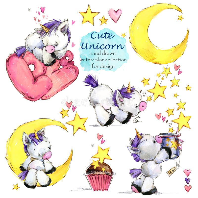 E 野生动物backgroundCute为孩子设置的独角兽水彩 向量例证 E 野生动物backgroundCute为孩子设置的独角兽水彩 向量例证