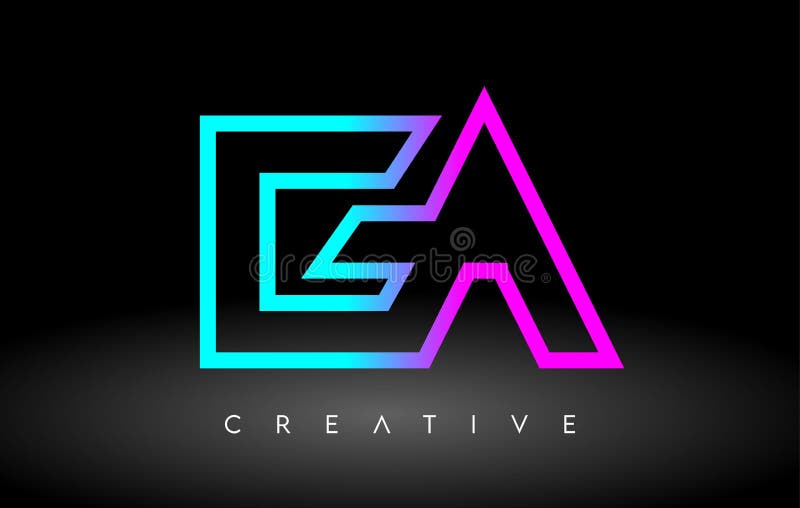 EA Neon Purple Blue Letters Logo Design. EA Outline Letter Icon Vector