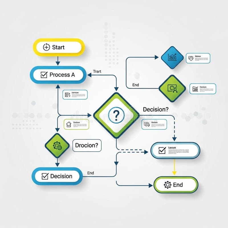 Each element likely represents steps or choices in a process stock illustration