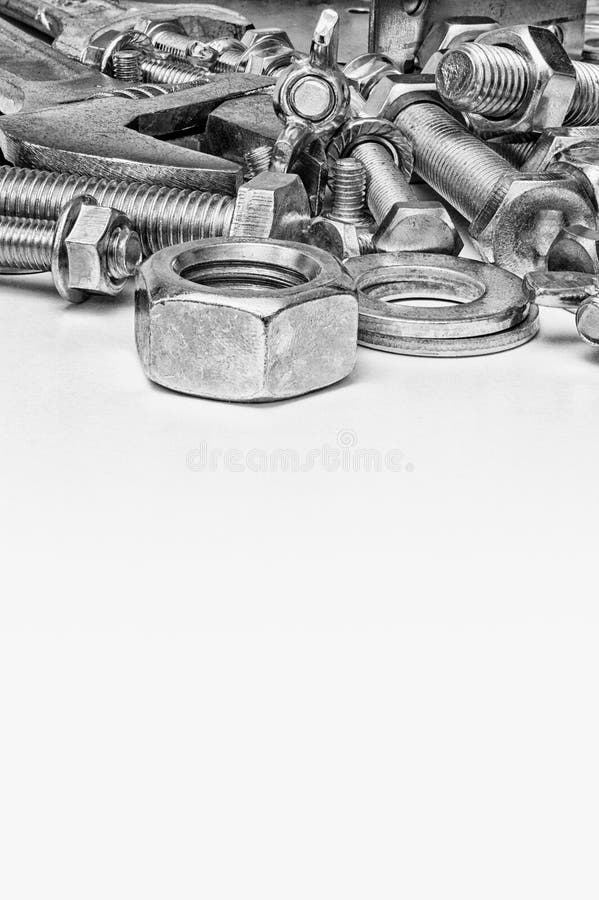 Each Threaded Fasteners Bolts Nuts and Key. Stock Photo Image of