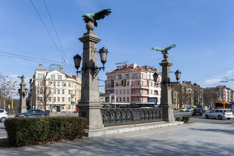 Eagle Bridge over Perlovska river in city of Sofia, Bulgaria. SOFIA, BULGARIA - MARCH 7, 2019: Eagle Bridge over Perlovska river in city of Sofia, Bulgaria royalty free stock photos Eagle Bridge over Perlovska river in city of Sofia, Bulgaria. SOFIA, BULGARIA - MARCH 7, 2019: Eagle Bridge over Perlovska river in city of Sofia, Bulgaria royalty free stock photos