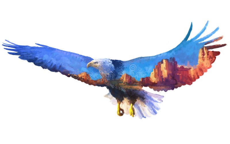 Eagle double exposure illustration vector illustration
