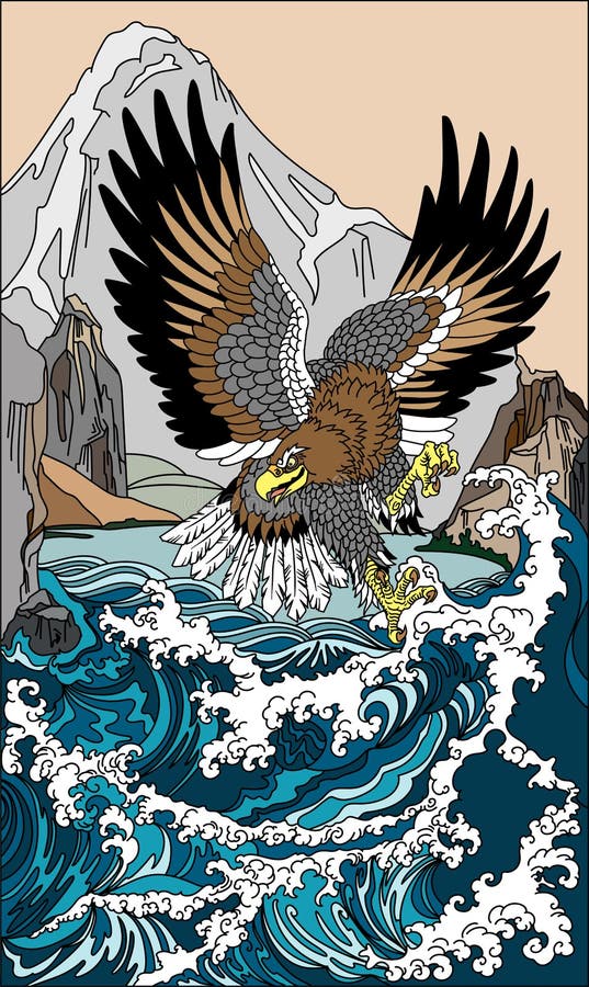 Eagle Flying Low Over Sea. Illustration