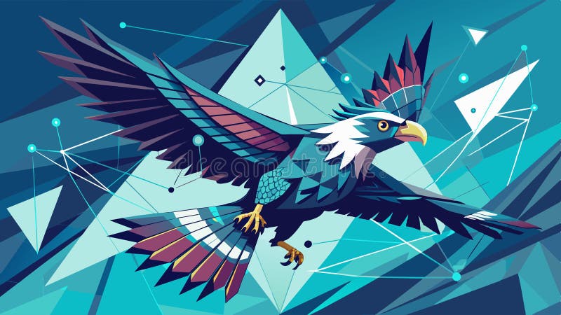 Eagle flying swoop from lines, triangles, and particle style design. Illustration vector royalty free illustration