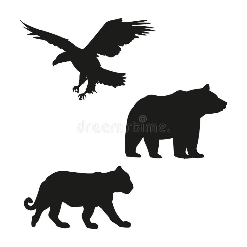Eagle, för björn och för tiger svart kontur stock illustrationer Eagle, för björn och för tiger svart kontur stock illustrationer
