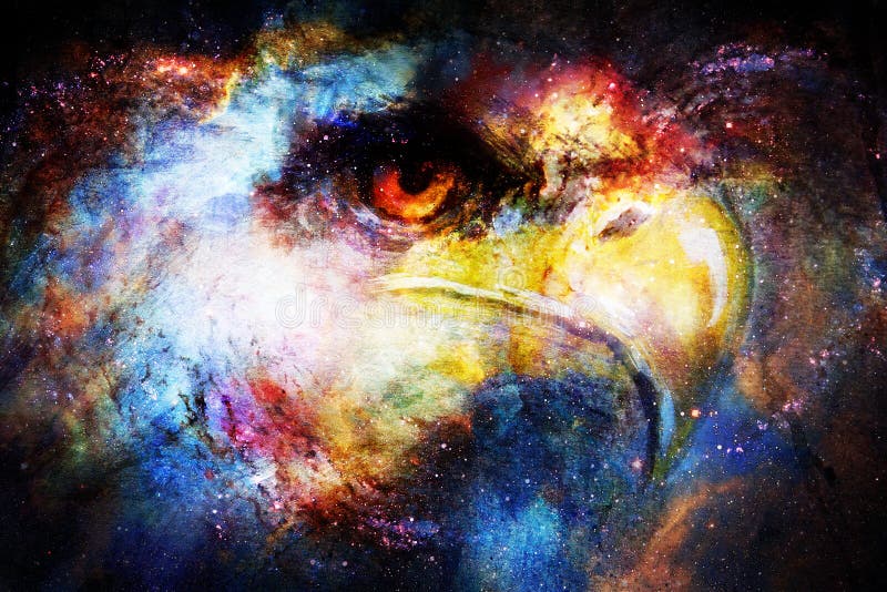 Eagle head in cosmic space. Animal concept. Profile portrait.