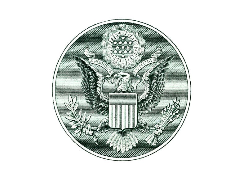 Eagle-Makronähe bei einer US-1-Dollar-Banknote, die auf weißem Hintergrund isoliert ist Detail eines Dollar-Wechsels stockfotos Eagle-Makronähe bei einer US-1-Dollar-Banknote, die auf weißem Hintergrund isoliert ist Detail eines Dollar-Wechsels stockfotos