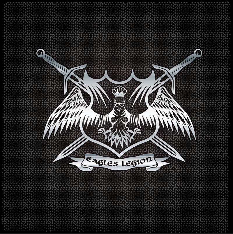 Eagle mit Krone und Klingen erklimmen auf Metallhintergrund stock abbildung Eagle mit Krone und Klingen erklimmen auf Metallhintergrund stock abbildung