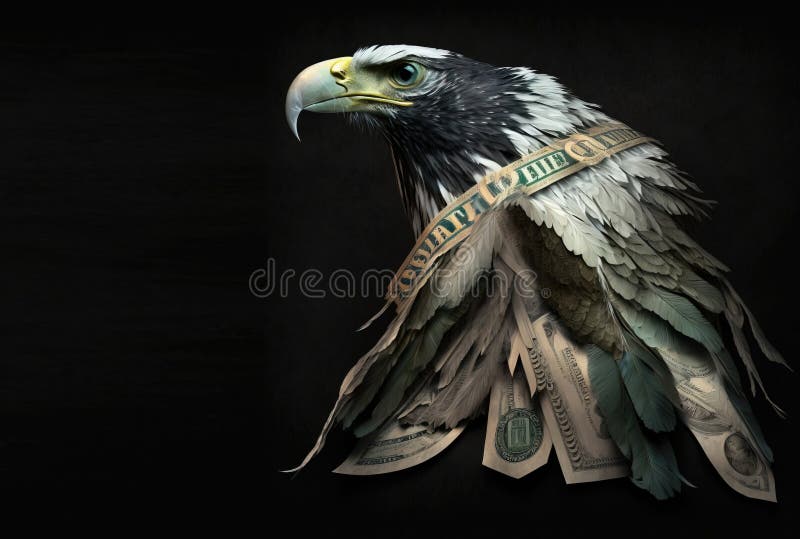 Eagle and Money Dollars Close Up. Bald Eagle Closeup from Banknotes