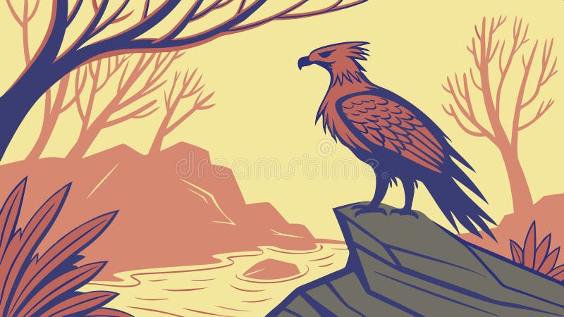 Eagle Perched on Rock Nature Power Observation diseño vectorial Generative AI libre illustration