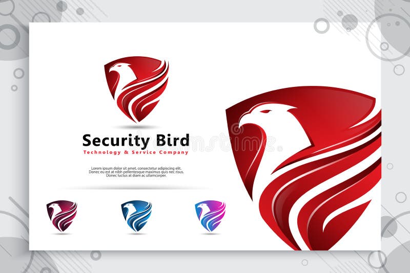 Eagle shield vector logo designs with modern style for technology company, Bird shield illustration for cyber security and royalty free illustration