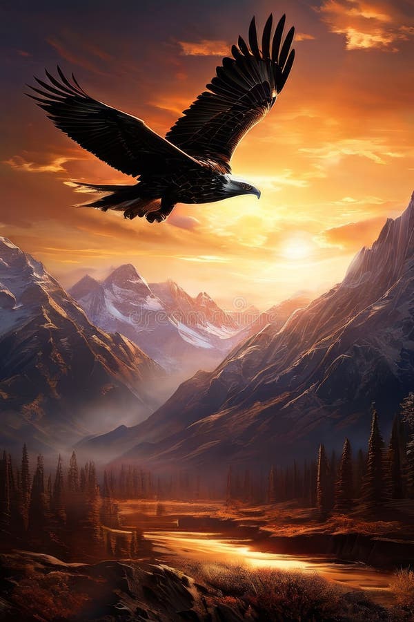 Eagle volando en las montañas 3d ilustración de rendimiento ai generado. El águila volando en las montañas 3d ilustración de renderización ai generado