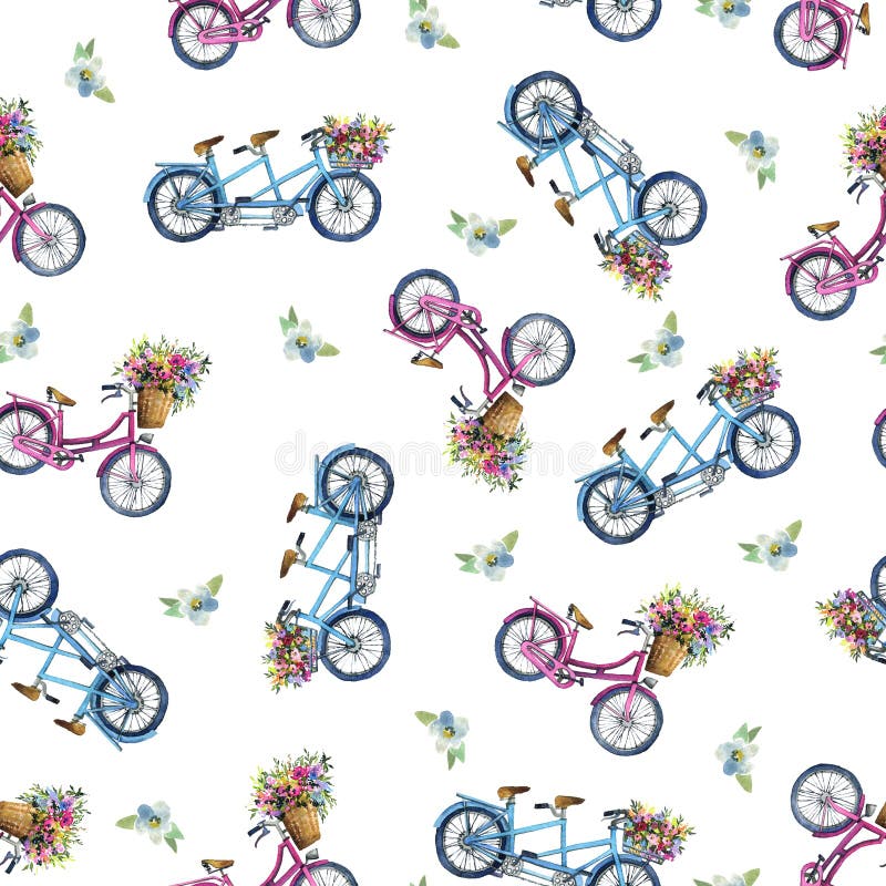 Eamless wzór z bicyklami i kwiatami ilustracja wektor Eamless wzór z bicyklami i kwiatami ilustracja wektor