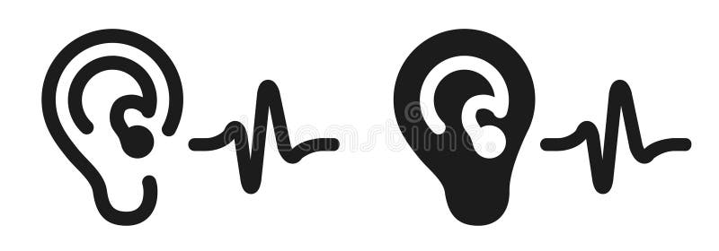 Ear hearing sound icon. Hearing Aid sign set stock illustration