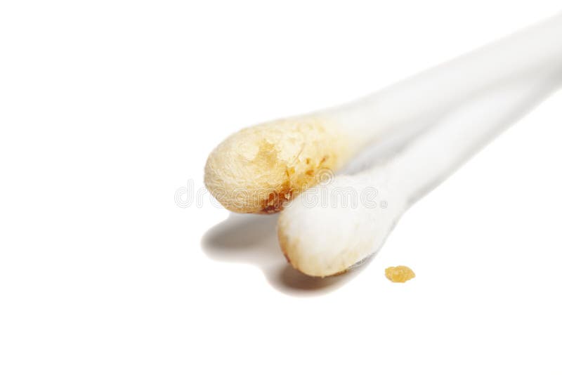 Ear Wax on Cotton Swab Isolated on White Background Stock Image Image